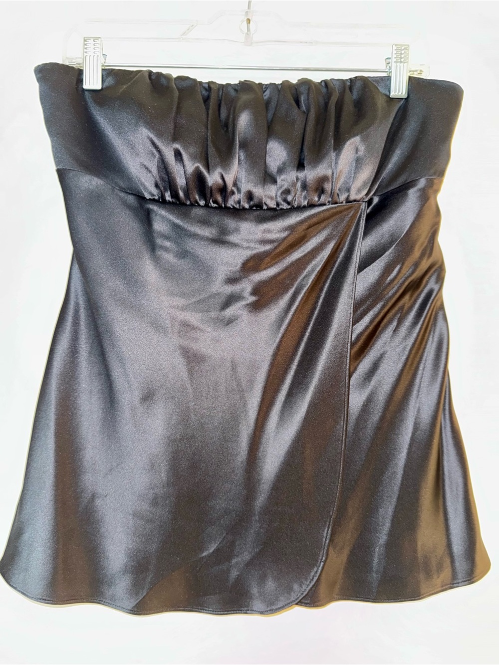 Ann Taylor Y2K Black Satin Strapless Ruched Draped Top Built In Bra Size 4